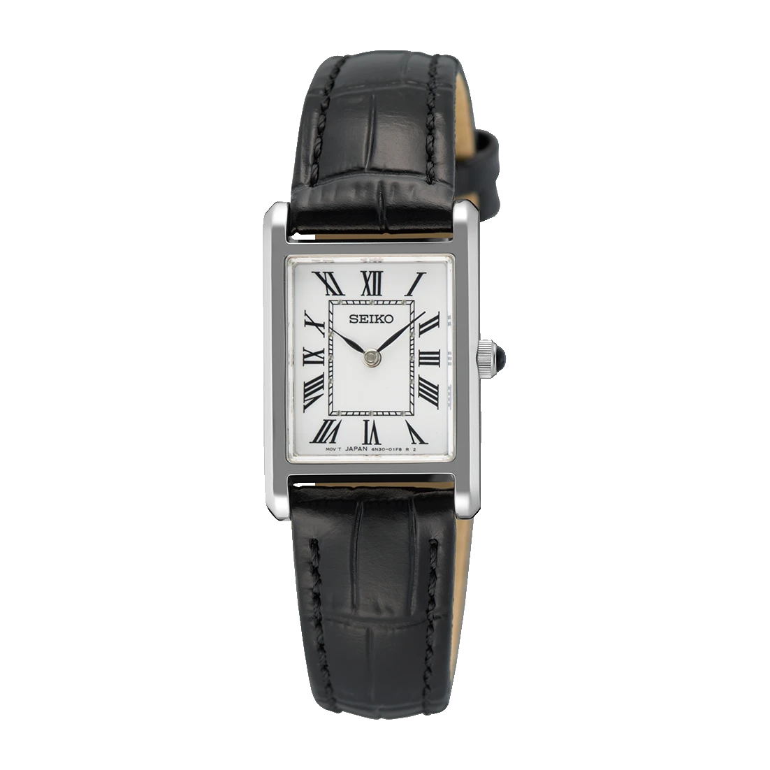 Seiko SWR107P1 с белым циферблатом и чёрным кожаным ремешком