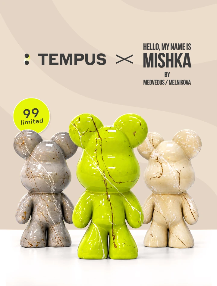 Три коллекционных медведя коллаборации TEMPUS и Hello! My name is MISHKA